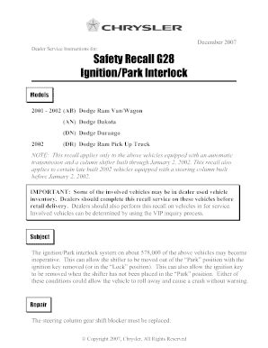 safety recall g28 ignition park shift interlock dodge Doc