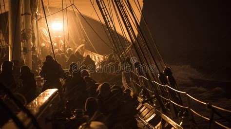 sailing at night with crew on deck following safety rules