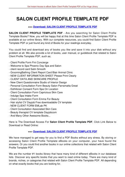 salon client profile template Ebook PDF