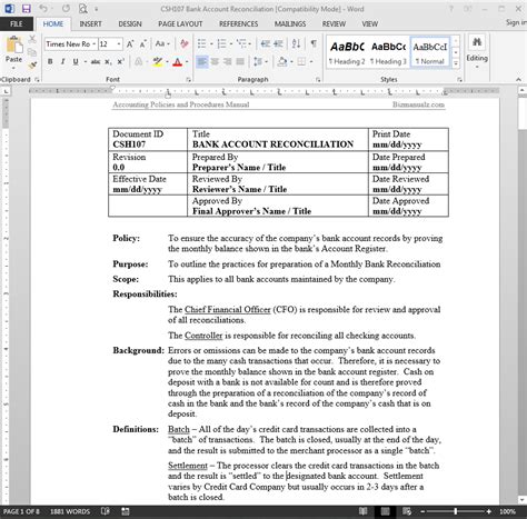 sample accounting procedures manual template Epub