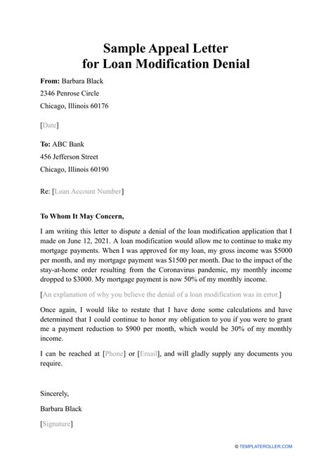 sample appeal letter for loan modification denial Reader