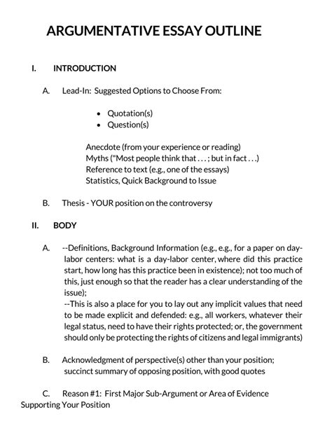 sample argumentative essay outline Epub