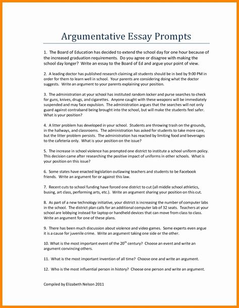 sample argumentative essays middle school PDF