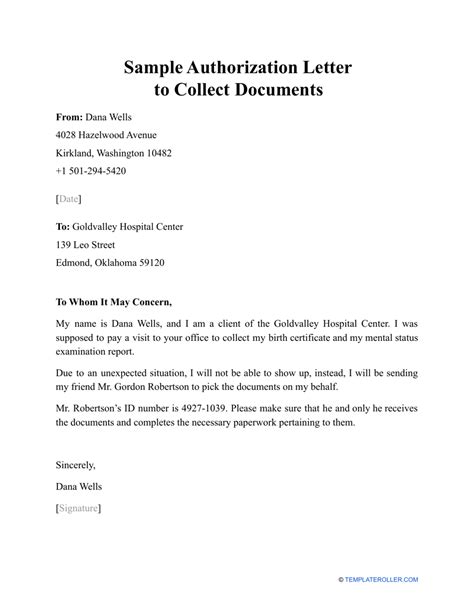 sample authorization letter collect documents PDF