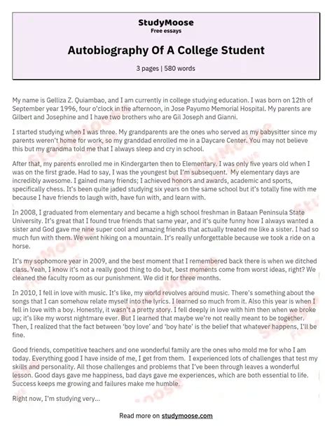 sample autobiography essay for college Doc