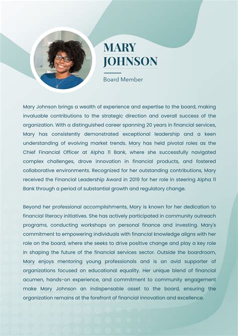 sample bio for board of directors PDF