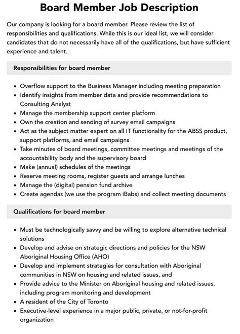 sample board member job description Doc