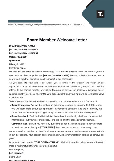 sample board member welcome letter Doc