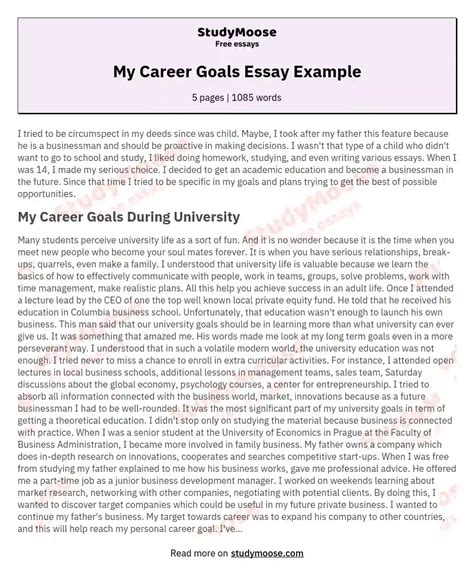 sample career goals essays Reader