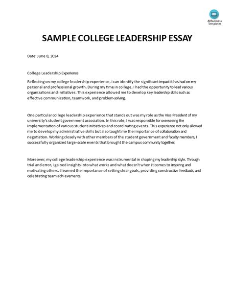 sample college essays leadership Doc