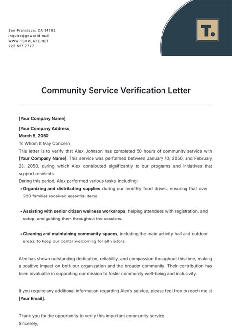 sample community service verification letter template Epub