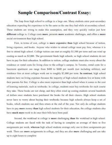 sample compare and contrast essay high school Epub