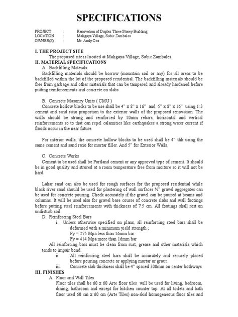 sample construction specifications document Doc
