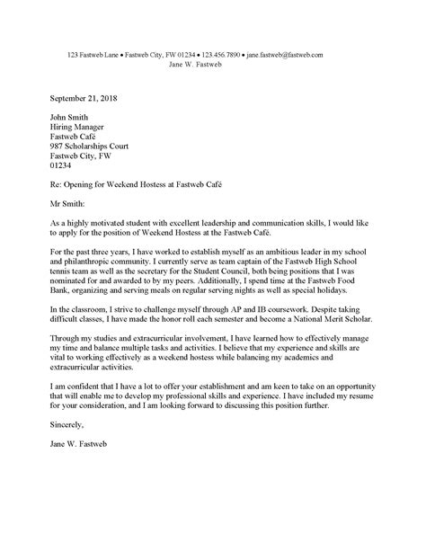 sample cover letter for first time job