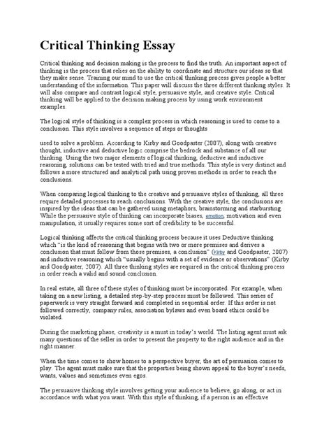 sample critical thinking paper PDF