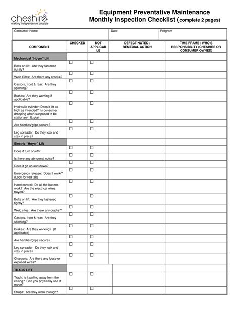 sample equipment maintenance checklist PDF