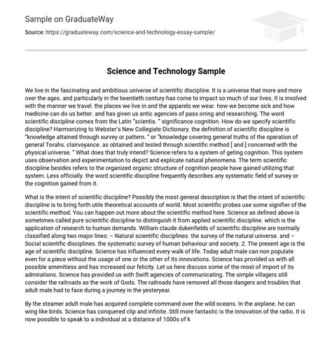 sample essay about science and technology Reader