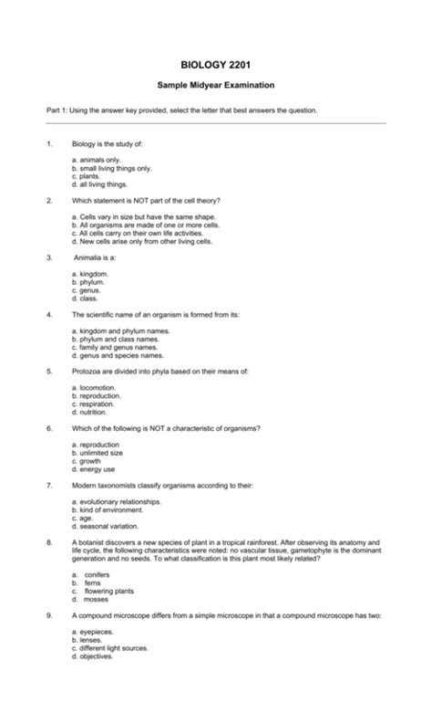 sample exam biology 2201 answer key Kindle Editon