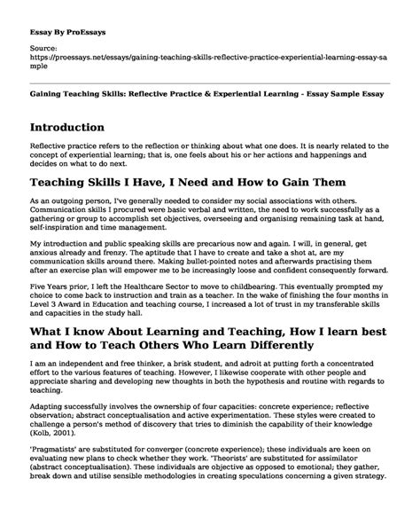 sample experiential learning essays Reader