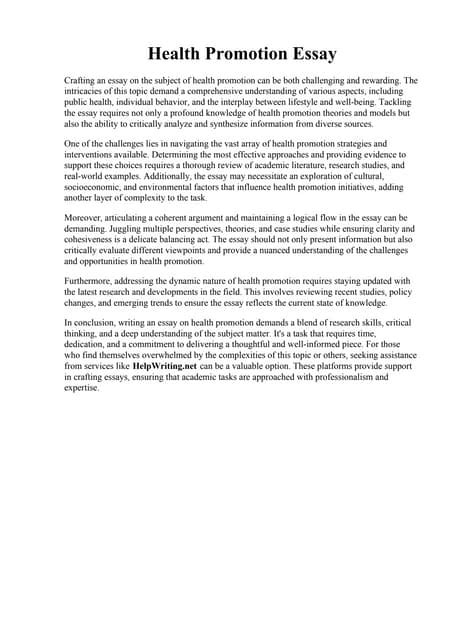 sample health promotion paper Epub