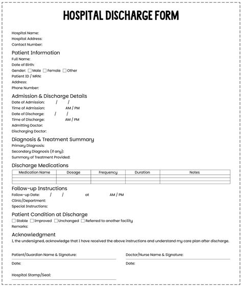 sample hospital discharge papers PDF