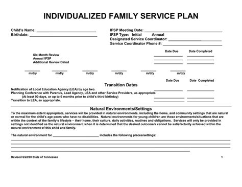 sample individual individualized family service plan form Doc