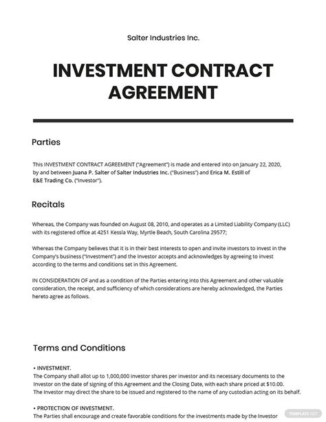 sample investment agreement template Kindle Editon