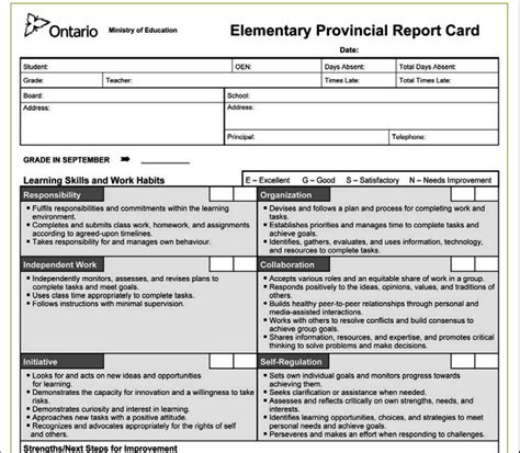 sample learning skills comments ontario report card Doc