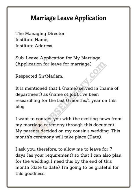 sample letter for leave application for marriage Reader