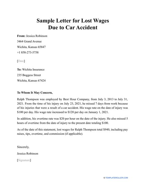 sample letter lost wages auto accident Reader