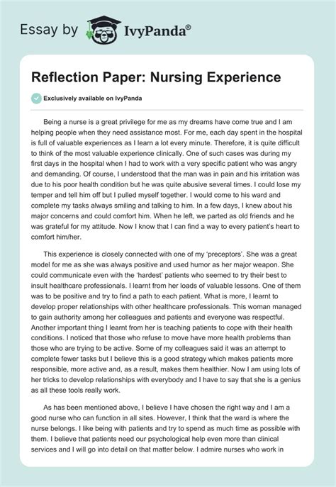 sample nursing reflection paper Kindle Editon