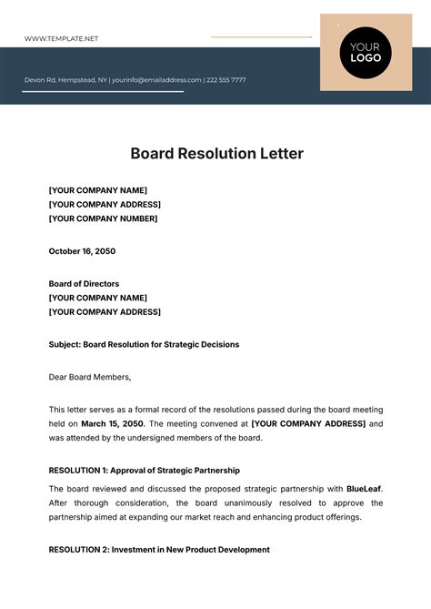 sample of board resolution letter Doc