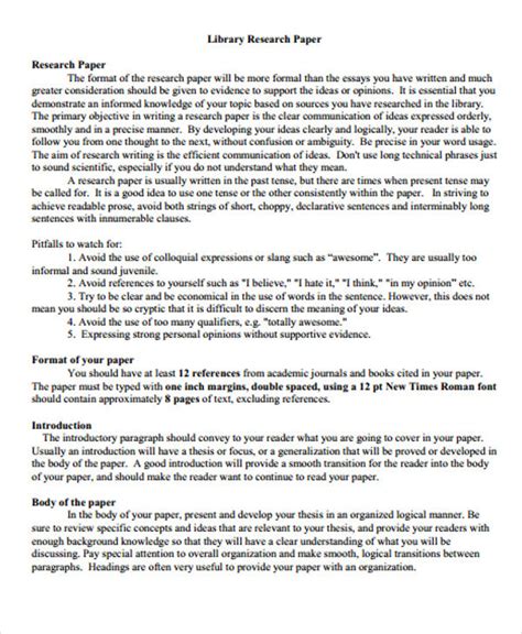 sample of library research paper Doc