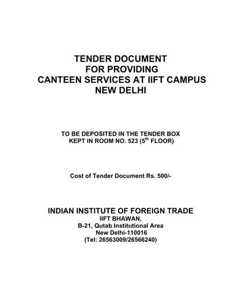 sample of tender document for canteen PDF