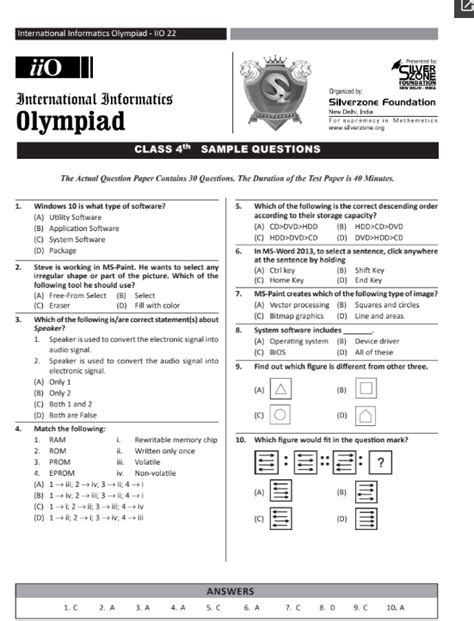 sample paper for international informatics olympiad Epub