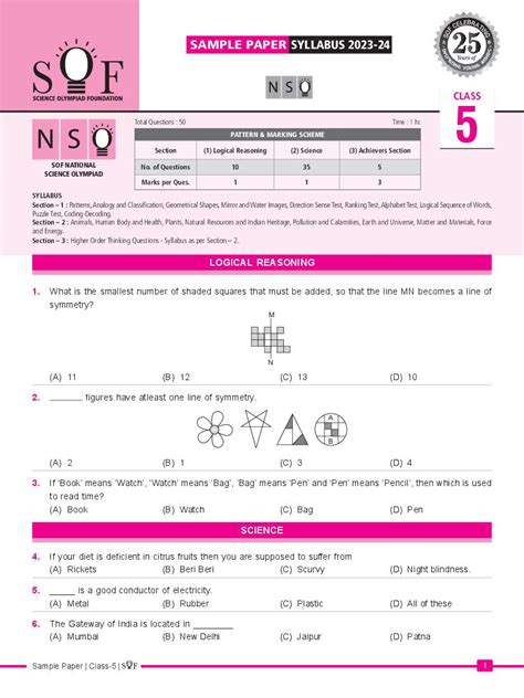 sample paper of nso for class 5 PDF