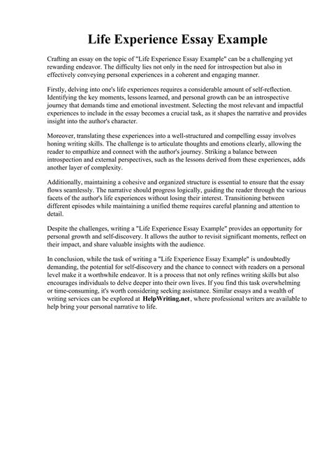 sample papers on life experiences Reader