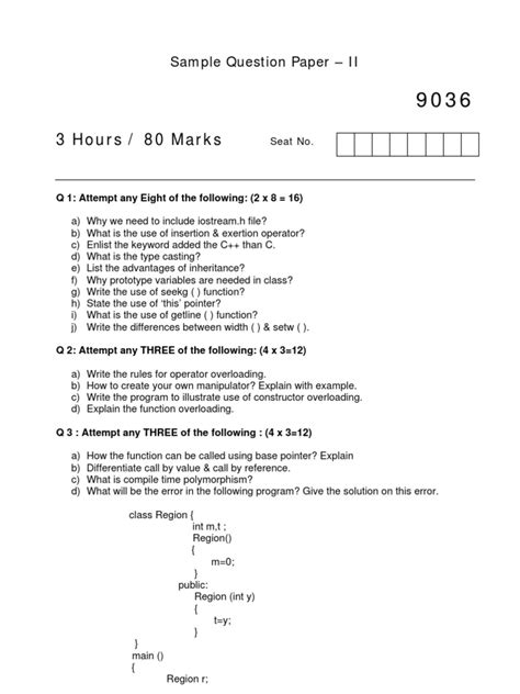 sample question paper oop PDF