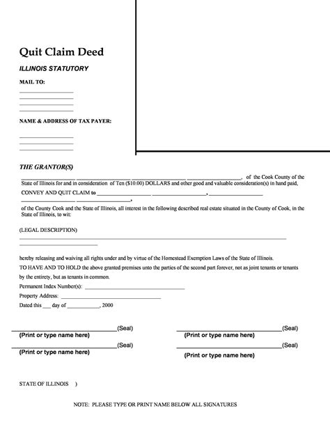 sample quit claim deed form