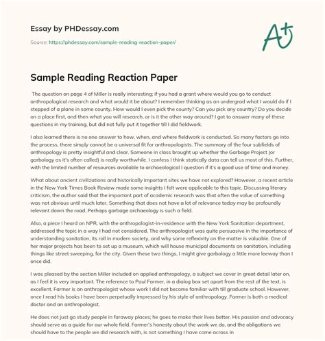 sample reading response paper Reader