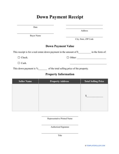 sample receipt for property down payment PDF