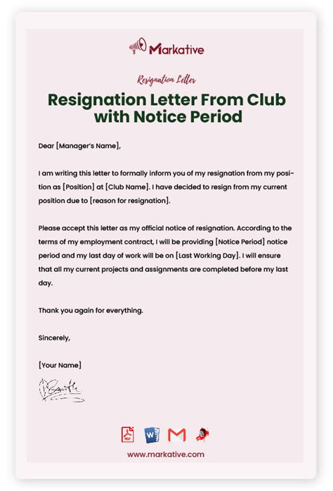 sample resignation letter from private club PDF