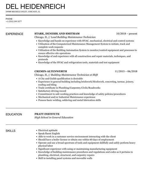 sample resume for building maintenance technician Epub