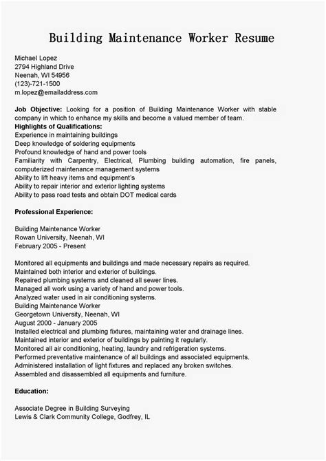 sample resume for building maintenance worker Reader