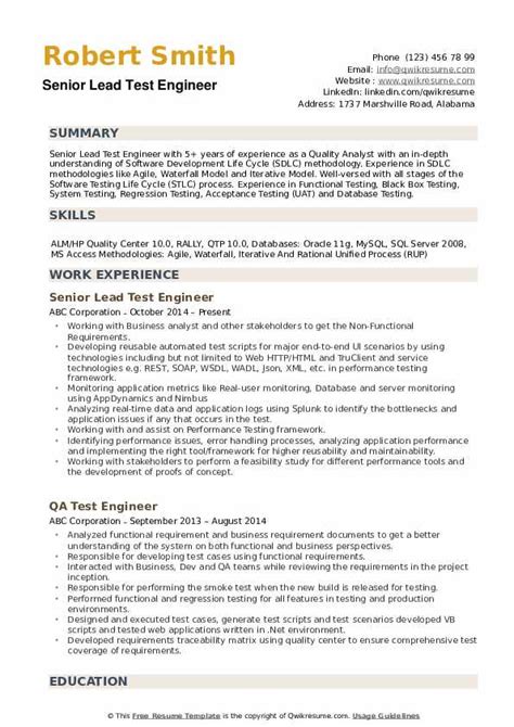 sample resume for manual test engineer PDF