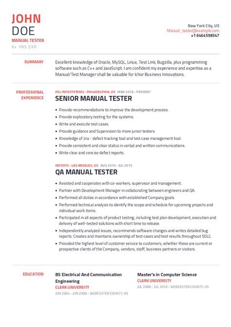 sample resume for manual testing with 1 year experience Reader