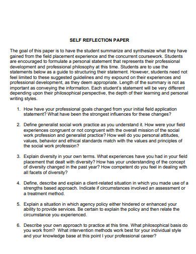 sample self reflection paper Reader