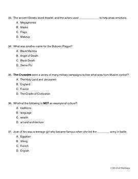 sample social studies 6th grade standardized tests Doc