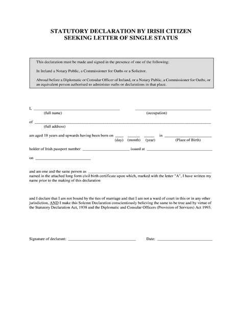 sample statutory declaration of single status PDF