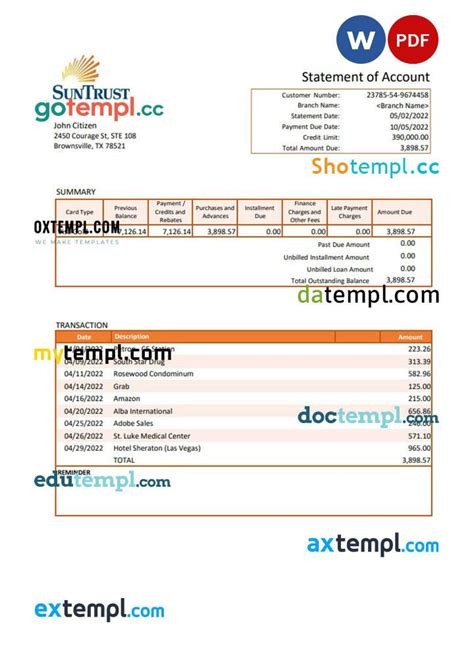 sample suntrust bank statement Ebook Reader